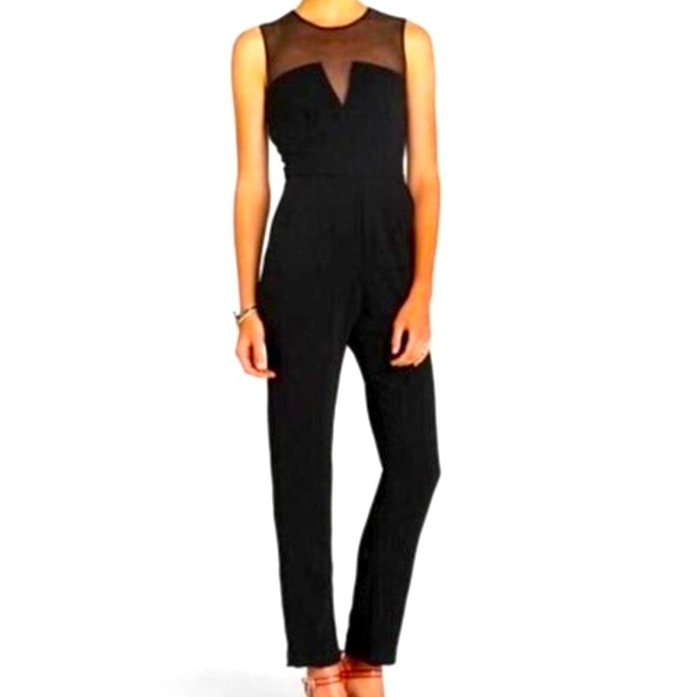 BCBGeneration Mesh V Cut Neck Black Jumpsuit